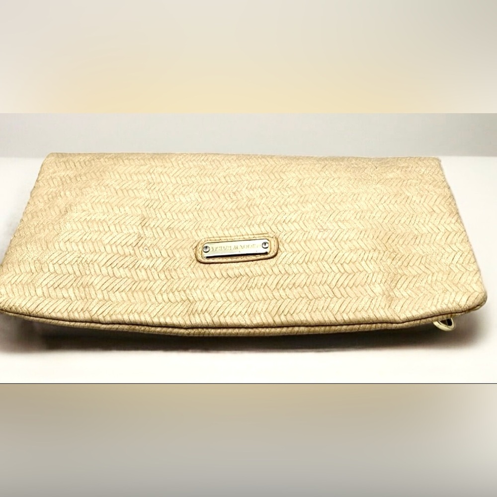 Steve Madden Tan Gold Herringbone Design Folded Clutch Bag